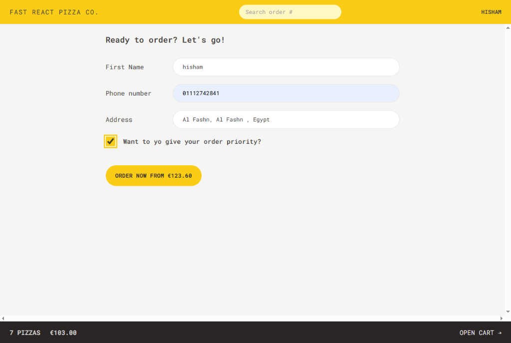 Fast React Pizza App Homepage